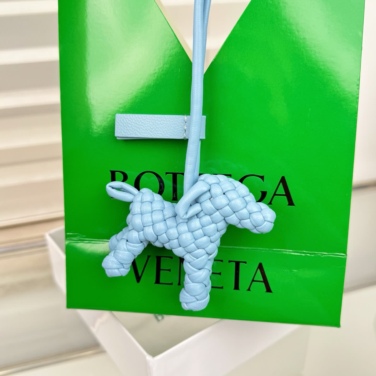 Bottega Veneta Blue Intrecciato Leather Keychain